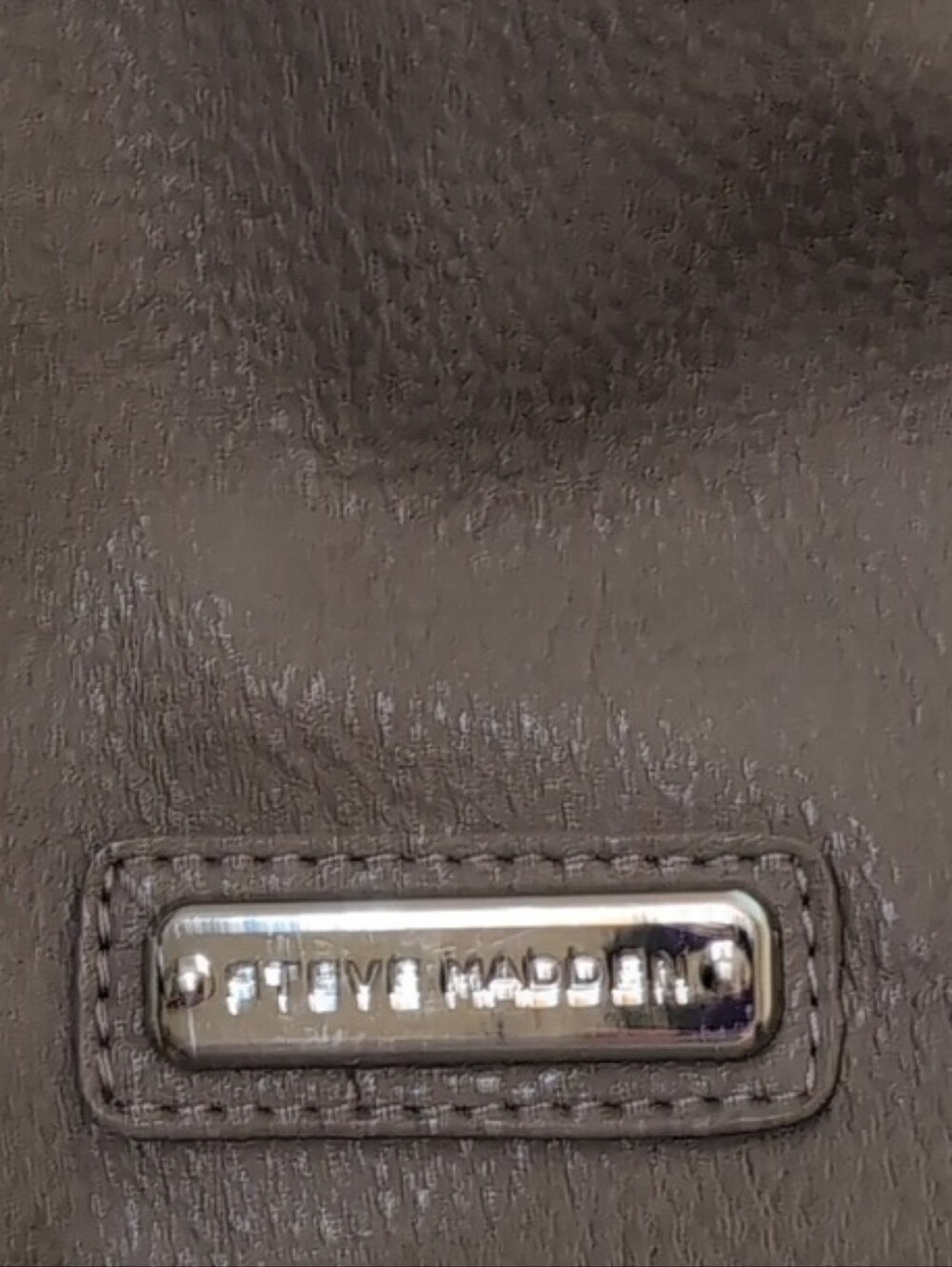 Steve Madden Taupe Leather Shoulder Bag with Silver Logo Plaque